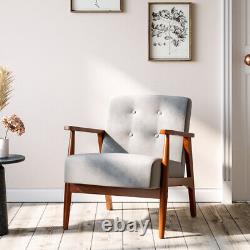 1 Seater Armchair Sofa Wood Frame Linen Fabric Accent Chair Fireside Lounge Seat