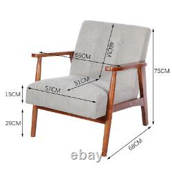 1 Seater Armchair Sofa Wood Frame Linen Fabric Accent Chair Fireside Lounge Seat
