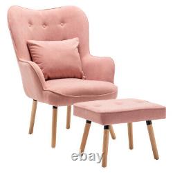 29 Wide Velvet Armchair Fireside Sofa Living Room Tufted High Back Chair& Stool