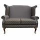 2 Seater High Back Sofa Black Fabric Wing Fireside Living Room Lounge Couch Uk