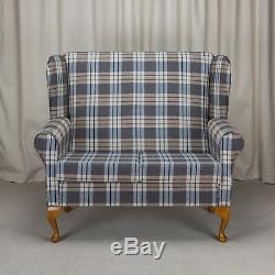 2 Seater High Back Sofa Kintyre Chambray Fabric Wing Fireside Living Room Couch