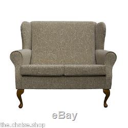 2 Seater High Back Sofa Oatmeal Fabric Wing Fireside Orthopaedic Lounge Couch UK