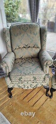 2 X Matching High Quality Wing Back Fire Side Queen Anne Armchairs