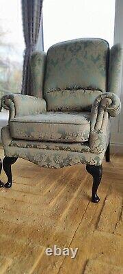 2 X Matching High Quality Wing Back Fire Side Queen Anne Armchairs