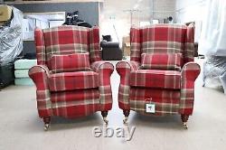 2 X Sherlock Wingback Fireside High Back Armchair Balmoral Red Check P&s
