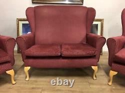 2seater sofa 2 Wingback fireside chairs On Queen Anne legs