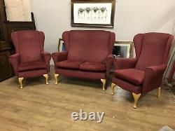 2seater sofa 2 Wingback fireside chairs On Queen Anne legs