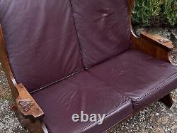 A Nigel Griffiths Oak Two Seater Leather Fireside Chair Settee Winged Armchair
