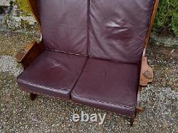 A Nigel Griffiths Oak Two Seater Leather Fireside Chair Settee Winged Armchair