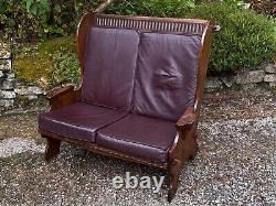 A Nigel Griffiths Oak Two Seater Leather Fireside Chair Settee Winged Armchair