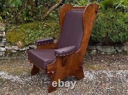 A Nigel Rupert Griffiths Oak Leather Fireside Easy Chair Wing Back Sofa Armchair