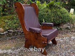 A Nigel Rupert Griffiths Oak Leather Fireside Easy Chair Wing Back Sofa Armchair