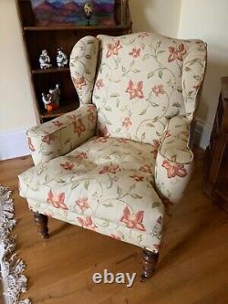 A Pair of Antique Queen Anne Style Wingback Fireside Chairs 18324 carved on leg