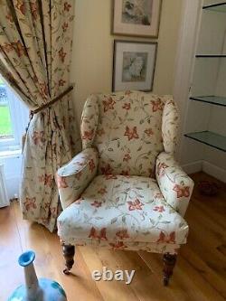 A Pair of Antique Queen Anne Style Wingback Fireside Chairs 18324 carved on leg