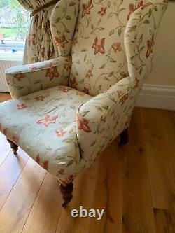 A Pair of Antique Queen Anne Style Wingback Fireside Chairs 18324 carved on leg