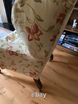 A Pair of Antique Queen Anne Style Wingback Fireside Chairs 18324 carved on leg