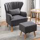 Accent Armchair With Footstool Retro Fabric Upholstered Wing Back Fireside Chair