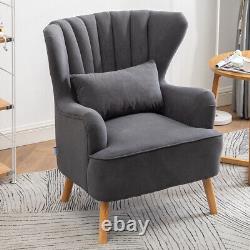 Accent Armchair with Footstool Retro Fabric Upholstered Wing Back Fireside Chair