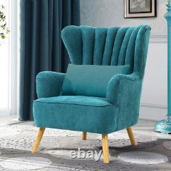 Accent Wing Back Armchair Sofa Chair Linen Upholstered Living Room Fireside Seat