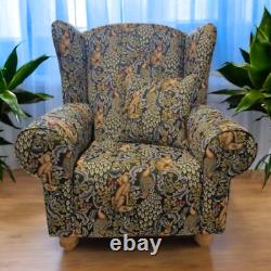 Accent Wing Back Fireside Chair Stunning William Morris Blue Tapestry Fabric