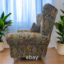 Accent Wing Back Fireside Chair Stunning William Morris Blue Tapestry Fabric