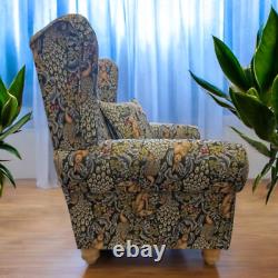 Accent Wing Back Fireside Chair Stunning William Morris Blue Tapestry Fabric