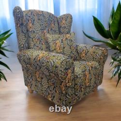 Accent Wing Back Fireside Chair Stunning William Morris Blue Tapestry Fabric