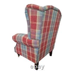 Accent Wing Back Fireside Queen Anne Chair Balmoral Ruby Tartan Fabric