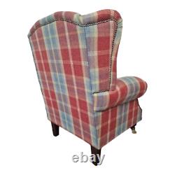 Accent Wing Back Fireside Queen Anne Chair Balmoral Ruby Tartan Fabric