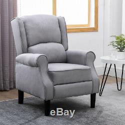 Adjustable Grey Recliner Chair Armchair Sofa Wing Back Fabric Fireside Leisure