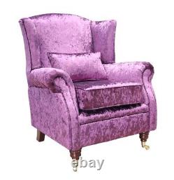 Amethyst Purple Fireside Queen Anne High Back Wing Chair Fabric Armchair Shimmer
