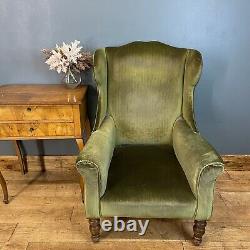 Antique Edwardian Armchair / Wingback Upholstered Chair/ Old Fireside Armchair