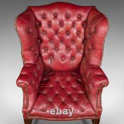 Antique Fireside Wing Back Armchair, English, Leather, Lounge Chair, Edwardian