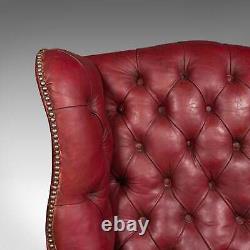 Antique Fireside Wing Back Armchair, English, Leather, Lounge Chair, Edwardian