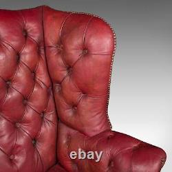 Antique Fireside Wing Back Armchair, English, Leather, Lounge Chair, Edwardian