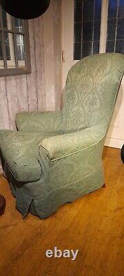 Antique Style Green Wing Back Fireside Arm Chair