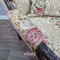 Antique Victorian Edwardian Wing Back Fabric Fireside Tub Chair Carved Armchair