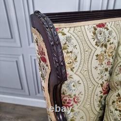Antique Victorian Edwardian Wing Back Fabric Fireside Tub Chair Carved Armchair