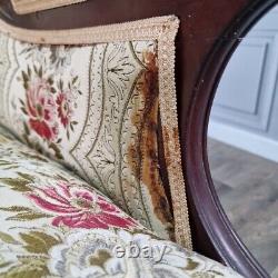 Antique Victorian Edwardian Wing Back Fabric Fireside Tub Chair Carved Armchair