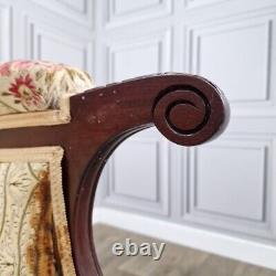 Antique Victorian Edwardian Wing Back Fabric Fireside Tub Chair Carved Armchair