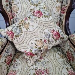Antique Victorian Edwardian Wing Back Fabric Fireside Tub Chair Carved Armchair
