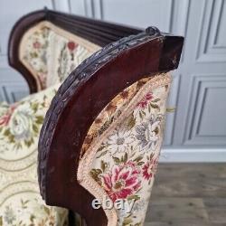 Antique Victorian Edwardian Wing Back Fabric Fireside Tub Chair Carved Armchair