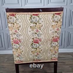 Antique Victorian Edwardian Wing Back Fabric Fireside Tub Chair Carved Armchair