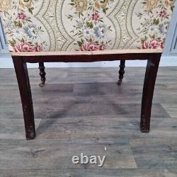 Antique Victorian Edwardian Wing Back Fabric Fireside Tub Chair Carved Armchair