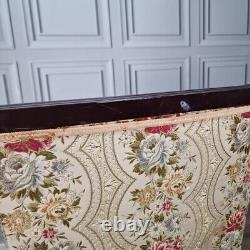 Antique Victorian Edwardian Wing Back Fabric Fireside Tub Chair Carved Armchair