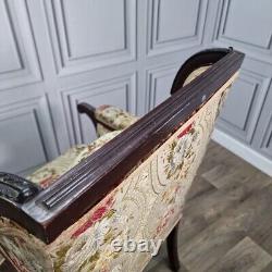 Antique Victorian Edwardian Wing Back Fabric Fireside Tub Chair Carved Armchair