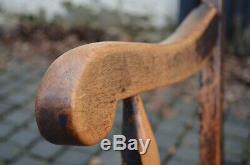 Antique Victorian Oak & Elm Large Wingback Wooden Fireside Carver Armchair
