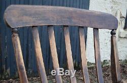 Antique Victorian Oak & Elm Large Wingback Wooden Fireside Carver Armchair