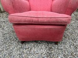 Antique Vintage Salmon Fabric Wingback Fireside Armchair For Upholstery Project