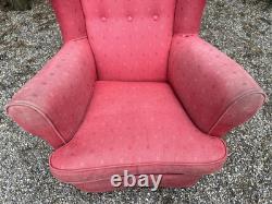 Antique Vintage Salmon Fabric Wingback Fireside Armchair For Upholstery Project
